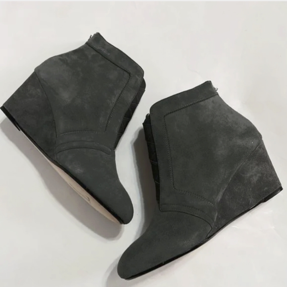 Taryn Rose Kamer Grey Wedge Bootie with Front Stretch Band